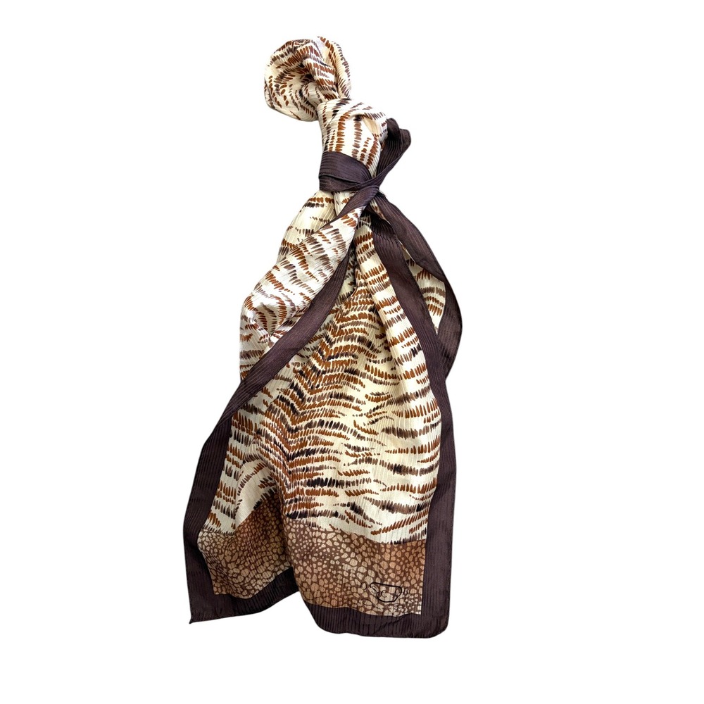 Oscar by Oscar de la Renta Scarf Brown Cream Animal Print Designer Wrap
